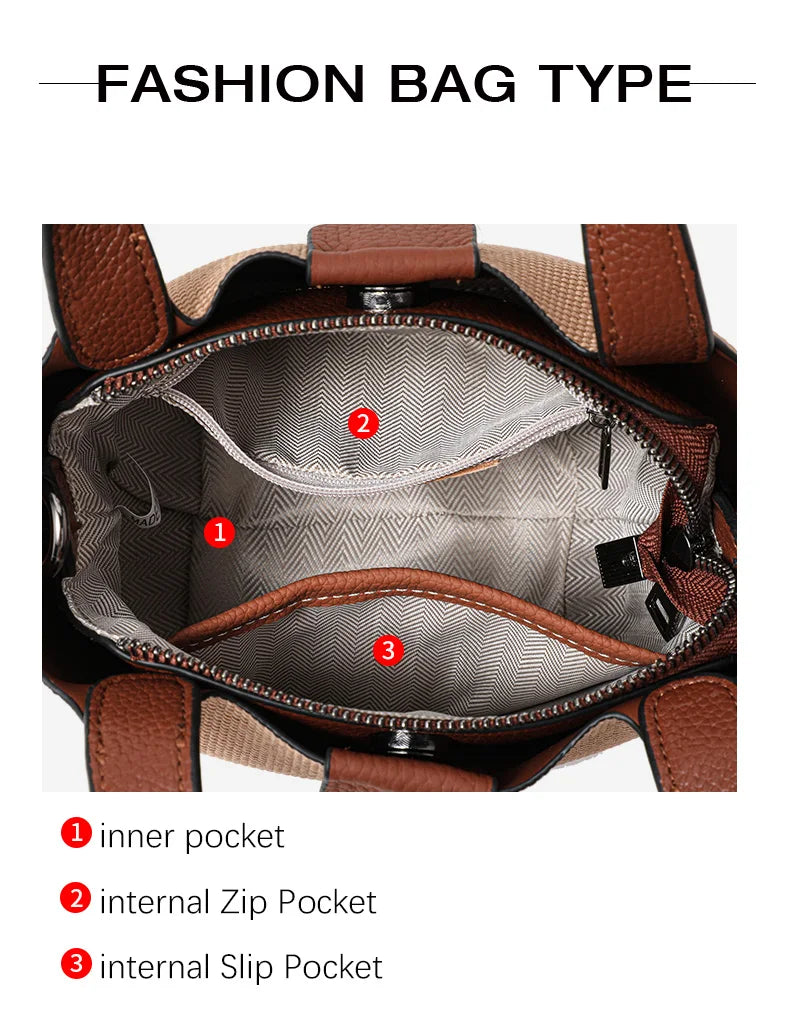 Genuine leather cowhide canvas checkered handbag 2025 new retro cross-body shoulder bag lady detachable shoulder strap small bag
