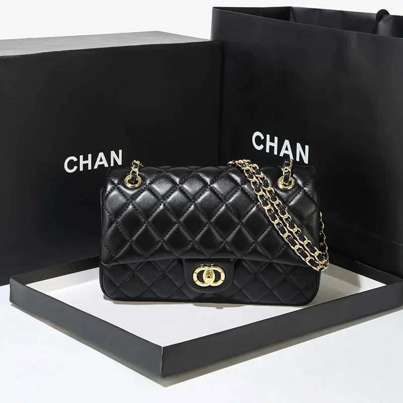 New Double Circle DIY Diamond Grid Chain Bag Fashionable Luxury Sheepskin Pattern Women's Single Shoulder Slant Cross Bag