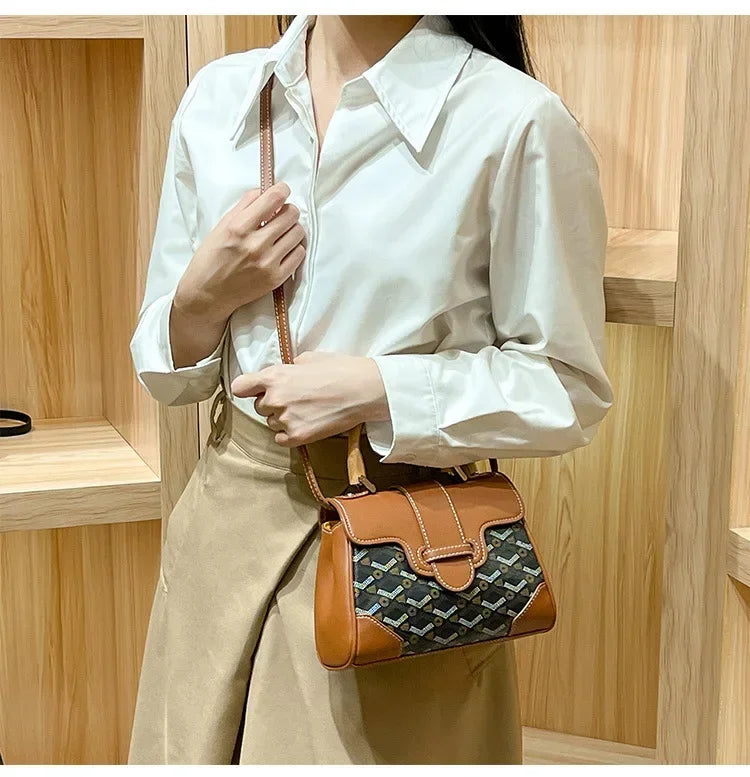 Women's Wooden Handle Genuine Leather Old Flower Cross-Border New Style Commute Keli Bag Single Shoulder Slant Cross Small Bag