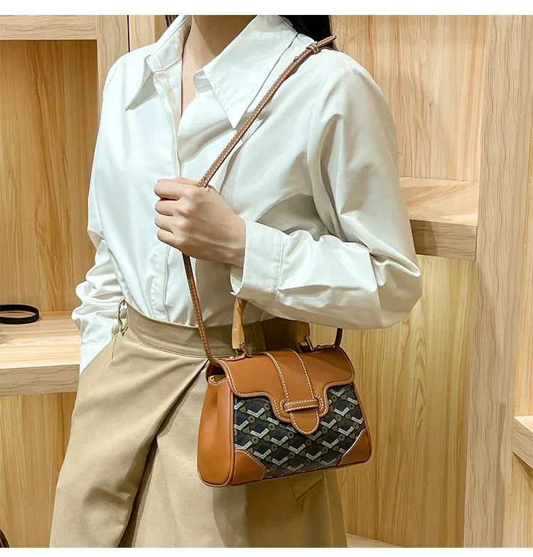 Women's Wooden Handle Genuine Leather Old Flower Cross-Border New Style Commute Keli Bag Single Shoulder Slant Cross Small Bag