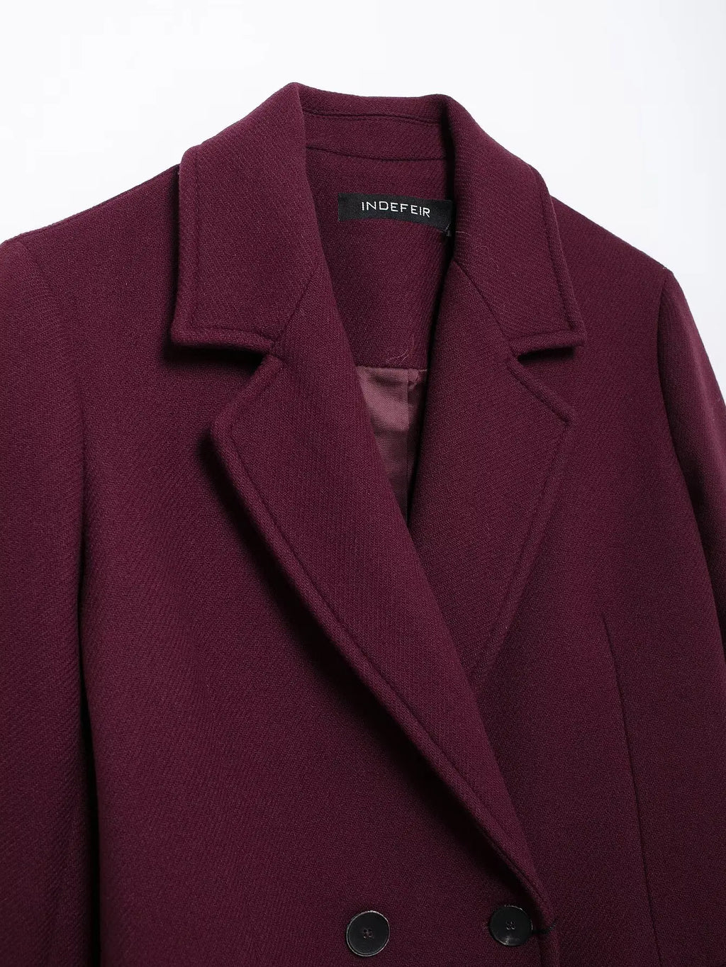 TRAFZA Women Fashion Burgundy Woolen Coat Double Breasted Long Sleeve Lapel Blends Jacket Autumn Winter High Street Outerwear