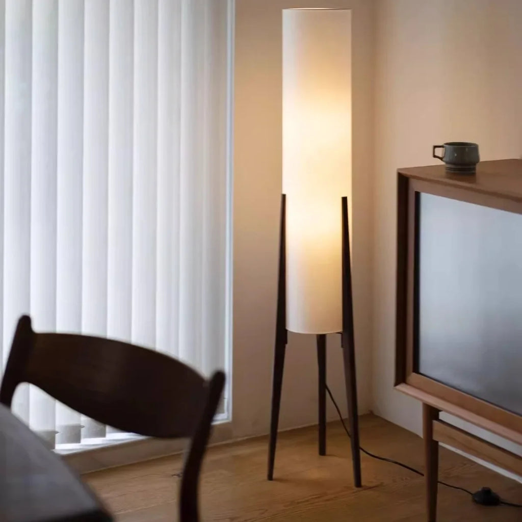 Retro Solid Wood Floor Lamp White Fabric Night Standing Light Home Decor Bedroom Bedside Living Dining Room Led Lighting Fixture