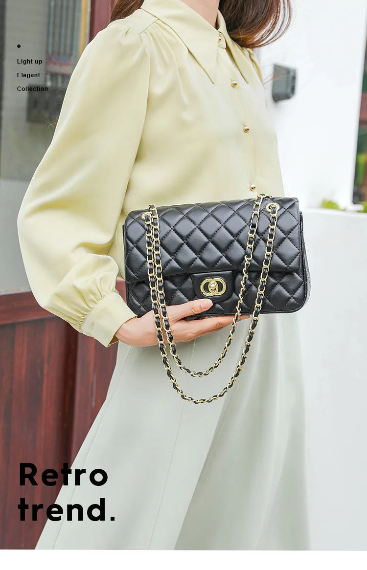New Double Circle DIY Diamond Grid Chain Bag Fashionable Luxury Sheepskin Pattern Women's Single Shoulder Slant Cross Bag