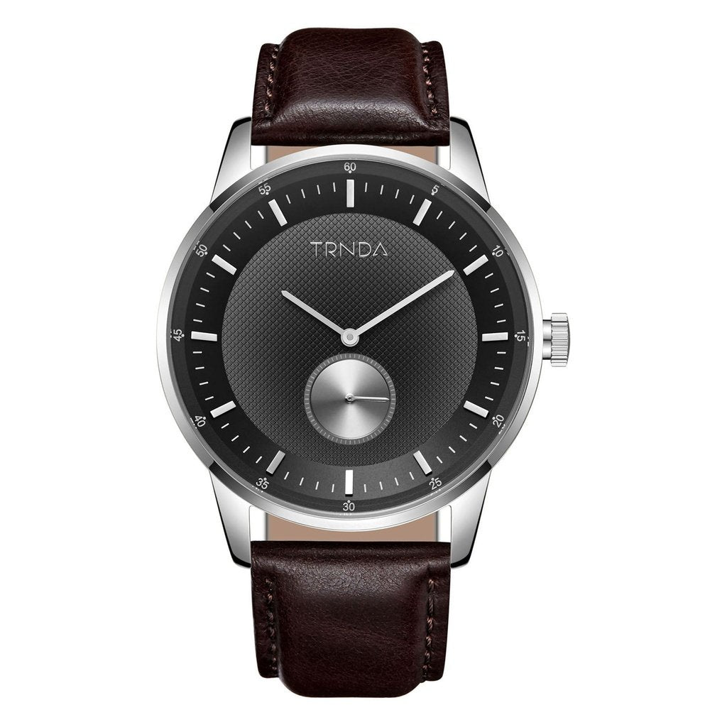 Trnda Men's Stainless Steel Watch, Brown Leather | Trn-Ss43sl-0