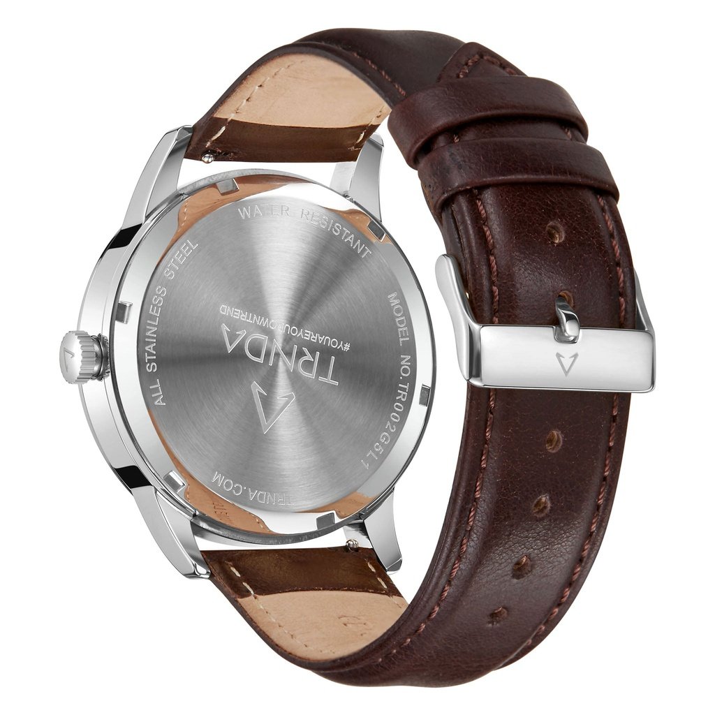 Trnda Men's Stainless Steel Watch, Brown Leather | Trn-Ss43sl-3