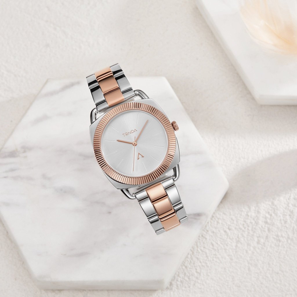 Trnda Women's Stainless Steel Watch, Silver-Rose Gold | Tr35s-4