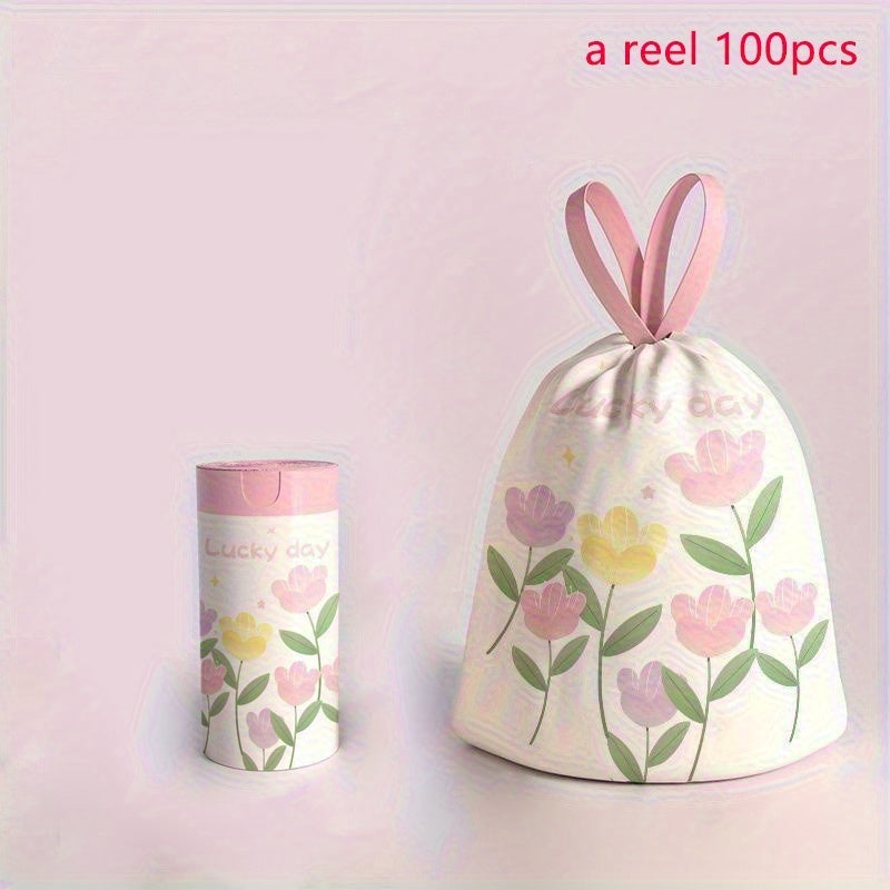 100-Pack Lavender Scented Drawstring Trash Bags - Thickened Large 10L Heavy-Duty 10kg Capacity, High-Density Polyethylene Multipurpose Disposable Bags for Kitchen, Bathroom, Bedroom, Living Room, Toilet - Floral Design with H