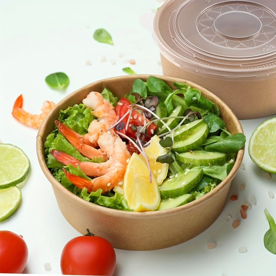 25oz 750ml Disposable Paper Bowl with Lid - Leak-Proof, Microwave Safe, Ideal for Hot/Cold Food, Soup, Salad - Perfect for Parties and Events, Safe Food Contact, Hot/Cold Food Container | Disposable Tableware | Leakproof Desi