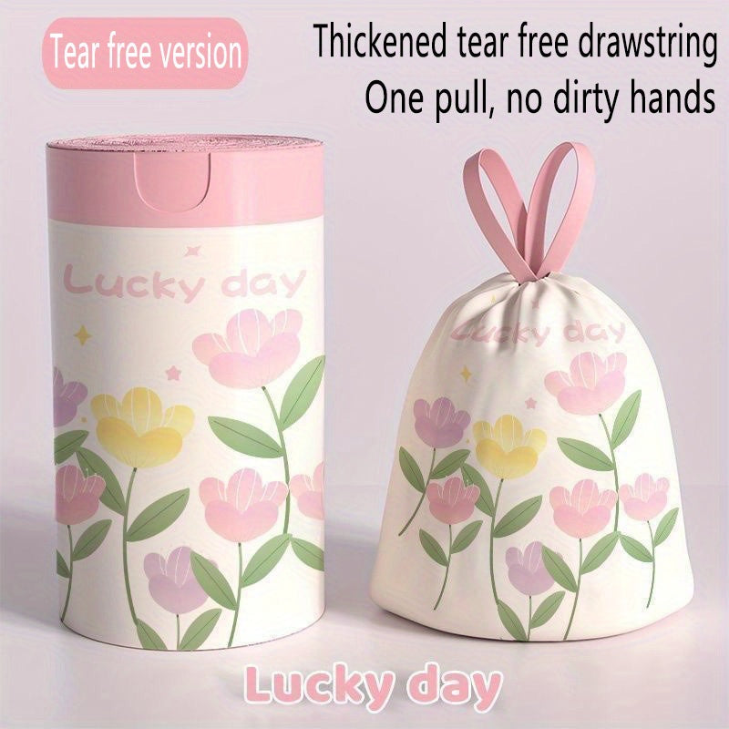 100-Pack Lavender Scented Drawstring Trash Bags - Thickened Large 10L Heavy-Duty 10kg Capacity, High-Density Polyethylene Multipurpose Disposable Bags for Kitchen, Bathroom, Bedroom, Living Room, Toilet - Floral Design with H