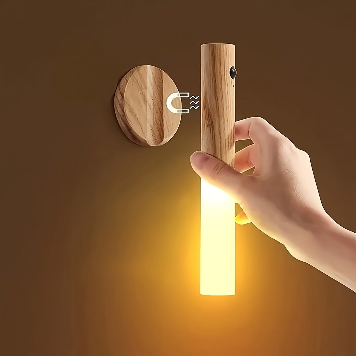 1pc/2pcs Traditional Wooden Magnetic Wall Sconce, USB Rechargeable LED Motion Sensor Night Light, Semi Flush Mount Detachable Fixture for Bedroom, Closet, Hallway, Stairway, Cabinet - Plastic Shade, Dry Location Compatible, 3