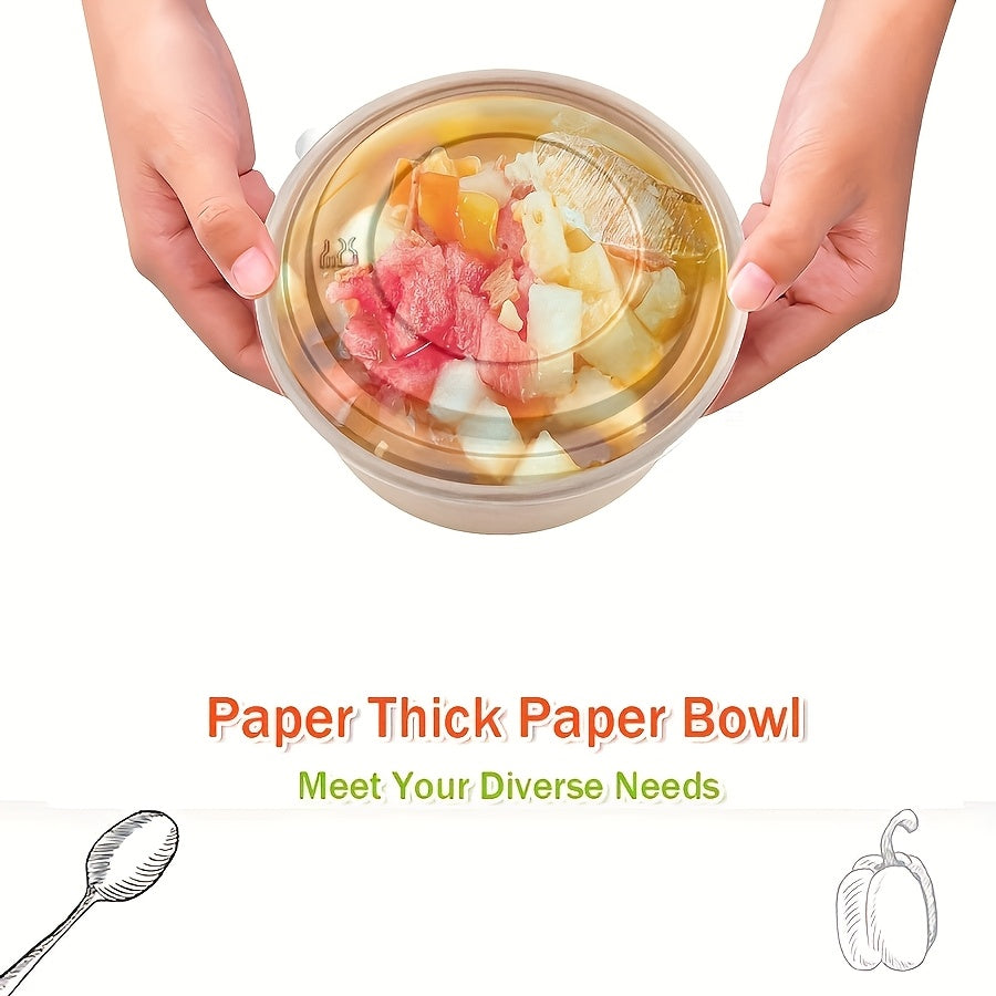 25oz 750ml Disposable Paper Bowl with Lid - Leak-Proof, Microwave Safe, Ideal for Hot/Cold Food, Soup, Salad - Perfect for Parties and Events, Safe Food Contact, Hot/Cold Food Container | Disposable Tableware | Leakproof Desi