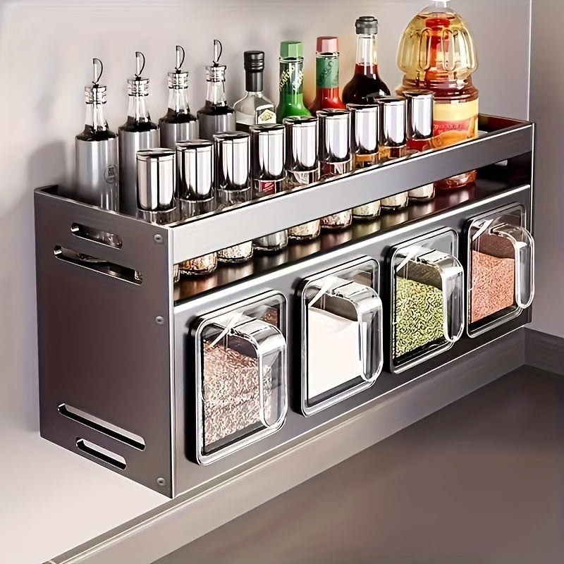 1pc Wall-Mounted Spice Organizer Rack - No-Drill Installation, Durable Aluminum, Space-Saving Kitchen & Dining Storage for Bottles, Jars, and Spices, Kitchen Storage Rack, Sleek Metal Design, Sturdy Construction, Spice Racks