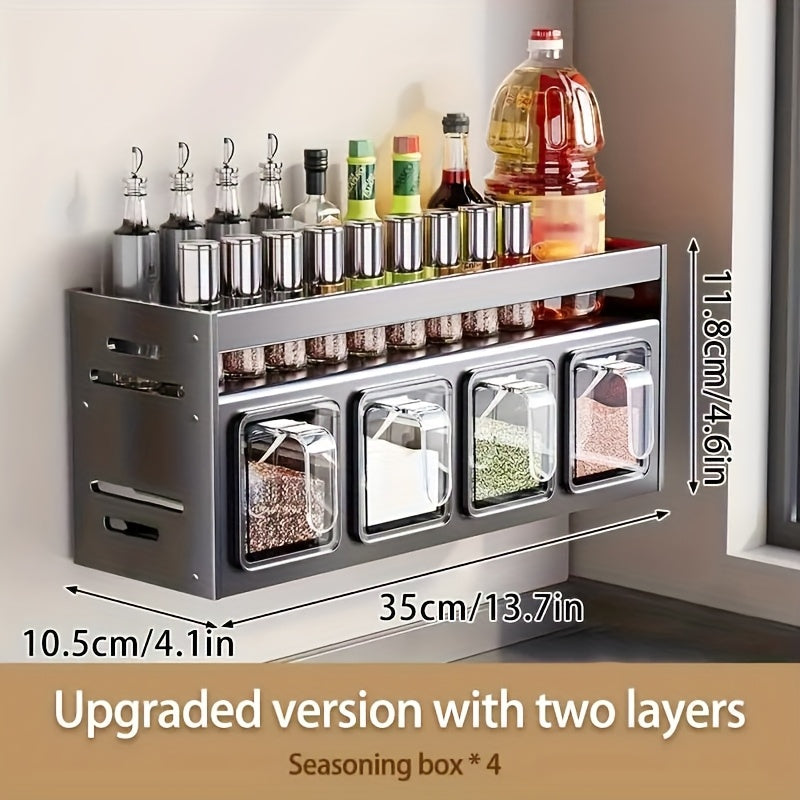 1pc Wall-Mounted Spice Organizer Rack - No-Drill Installation, Durable Aluminum, Space-Saving Kitchen & Dining Storage for Bottles, Jars, and Spices, Kitchen Storage Rack, Sleek Metal Design, Sturdy Construction, Spice Racks