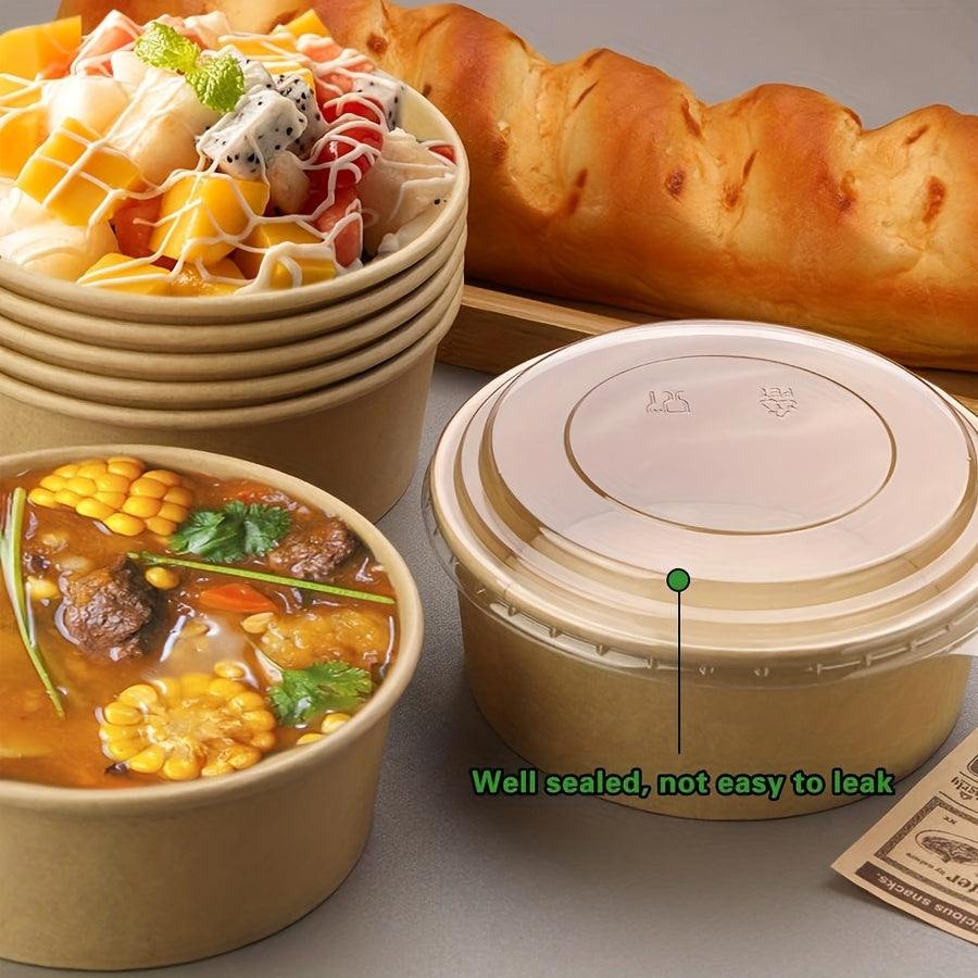 25oz 750ml Disposable Paper Bowl with Lid - Leak-Proof, Microwave Safe, Ideal for Hot/Cold Food, Soup, Salad - Perfect for Parties and Events, Safe Food Contact, Hot/Cold Food Container | Disposable Tableware | Leakproof Desi
