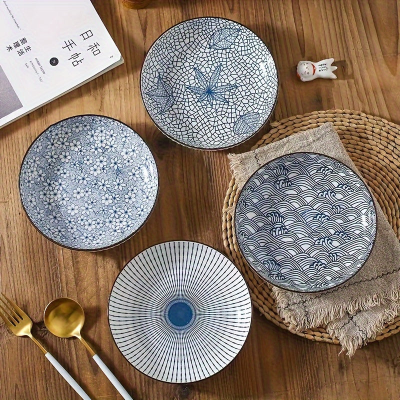 Ceramic Dinner Plates Set of 4 - Round Salad Dessert Plates, Holiday Theme, All-Season Versatility for Home, Dorm, Kitchen & Dining Room