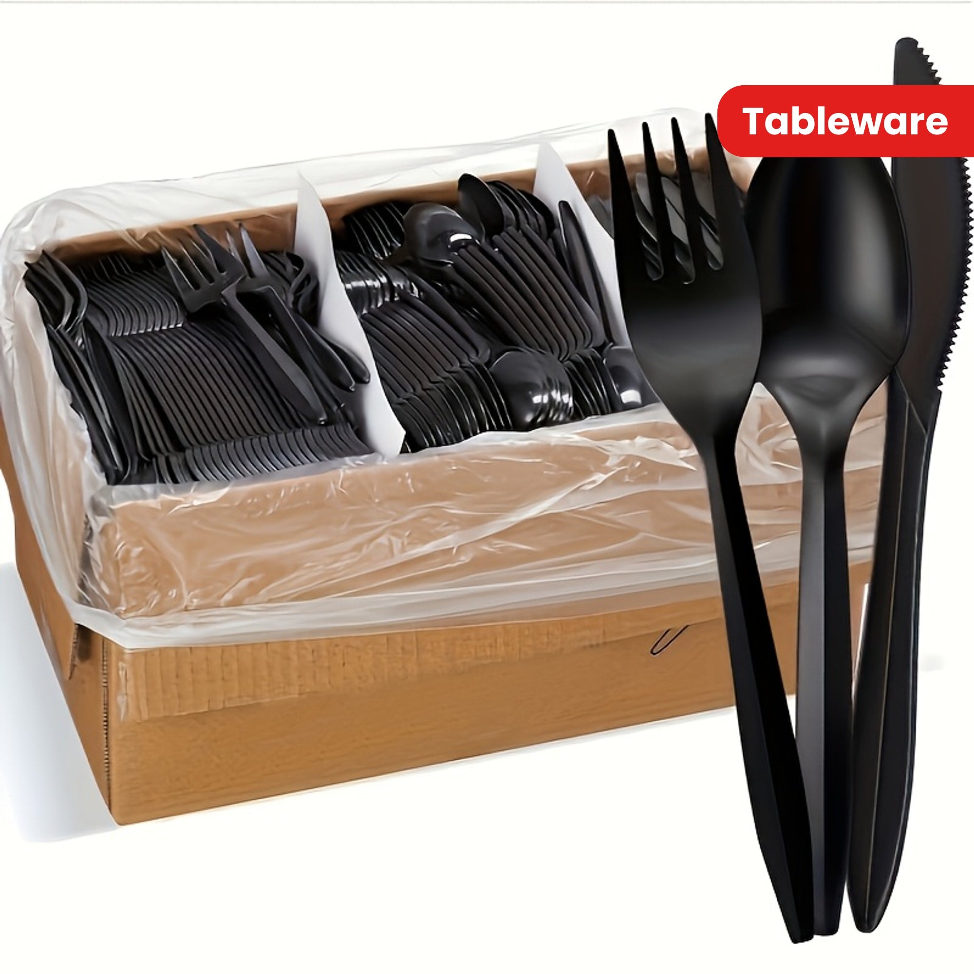300 pieces, heavy duty disposable plastic cutlery includes 100 knives 100 forks 100 spoons, tableware for parties, picnics and camping