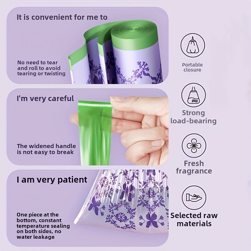 100-Pack Lavender Scented Drawstring Trash Bags - Thickened Large 10L Heavy-Duty 10kg Capacity, High-Density Polyethylene Multipurpose Disposable Bags for Kitchen, Bathroom, Bedroom, Living Room, Toilet - Floral Design with H