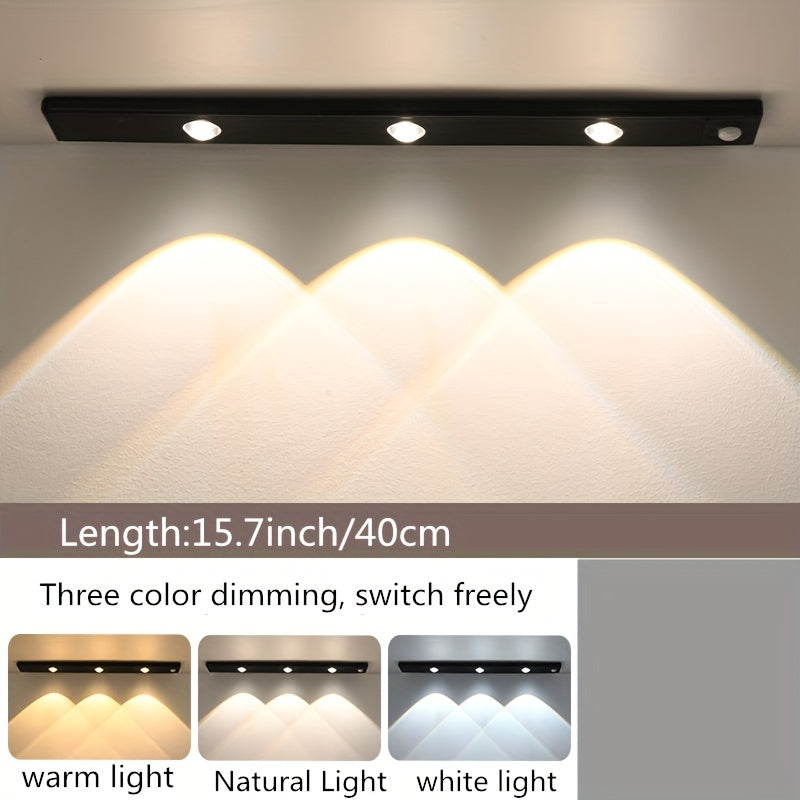 Modern LED Motion Sensor Strip Light, Wireless Rechargeable Magnetic Light Bar for Shoe Cabinets, Display Cases, Wardrobes, Smart Cabinets - Hill Effect, No Wiring Required, Easy Installation, USB-Powered, Plastic Material, M