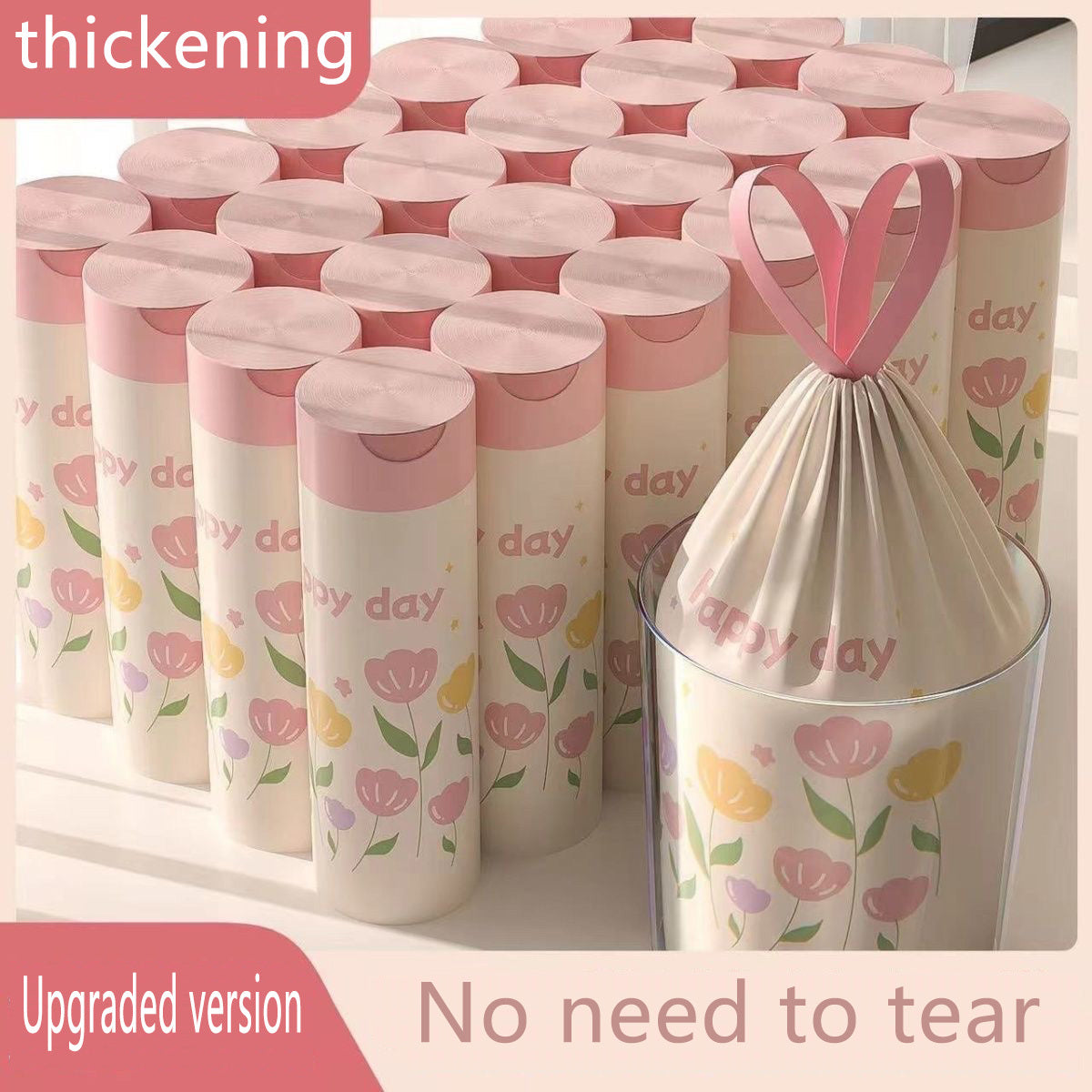 100-Pack Lavender Scented Drawstring Trash Bags - Thickened Large 10L Heavy-Duty 10kg Capacity, High-Density Polyethylene Multipurpose Disposable Bags for Kitchen, Bathroom, Bedroom, Living Room, Toilet - Floral Design with H