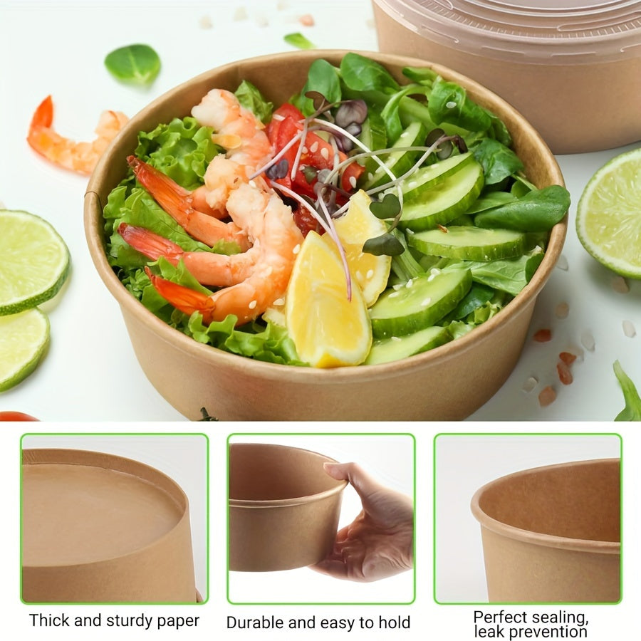 25oz 750ml Disposable Paper Bowl with Lid - Leak-Proof, Microwave Safe, Ideal for Hot/Cold Food, Soup, Salad - Perfect for Parties and Events, Safe Food Contact, Hot/Cold Food Container | Disposable Tableware | Leakproof Desi