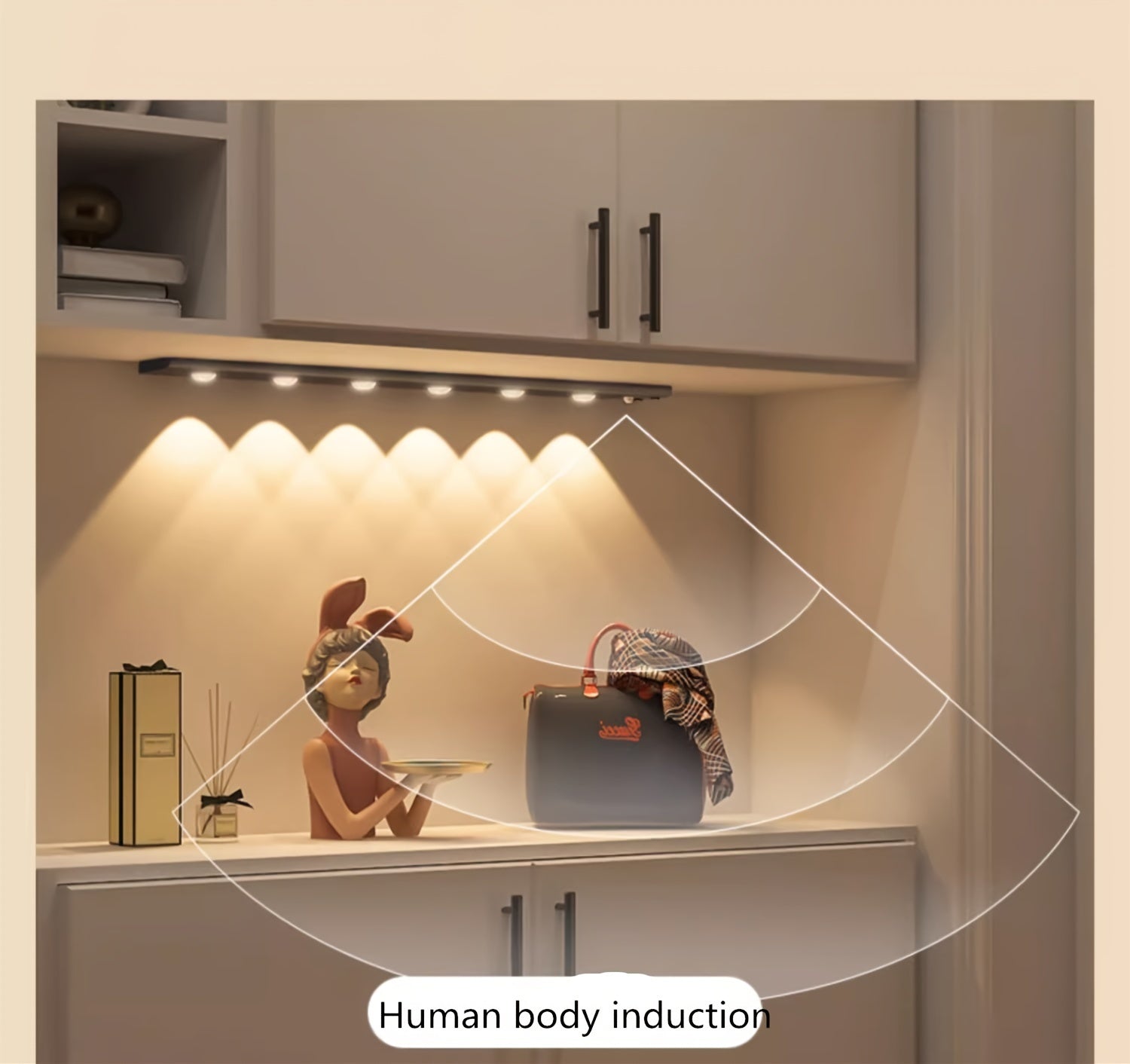 Modern LED Motion Sensor Strip Light, Wireless Rechargeable Magnetic Light Bar for Shoe Cabinets, Display Cases, Wardrobes, Smart Cabinets - Hill Effect, No Wiring Required, Easy Installation, USB-Powered, Plastic Material, M