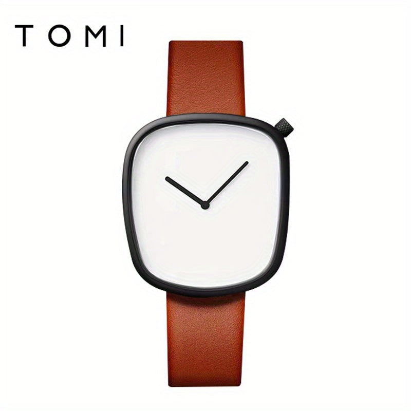 A Minimalist Square Watch With Pebble-like Design, Featuring No Scale, For Both Men And Women, With A PU Leather Strap