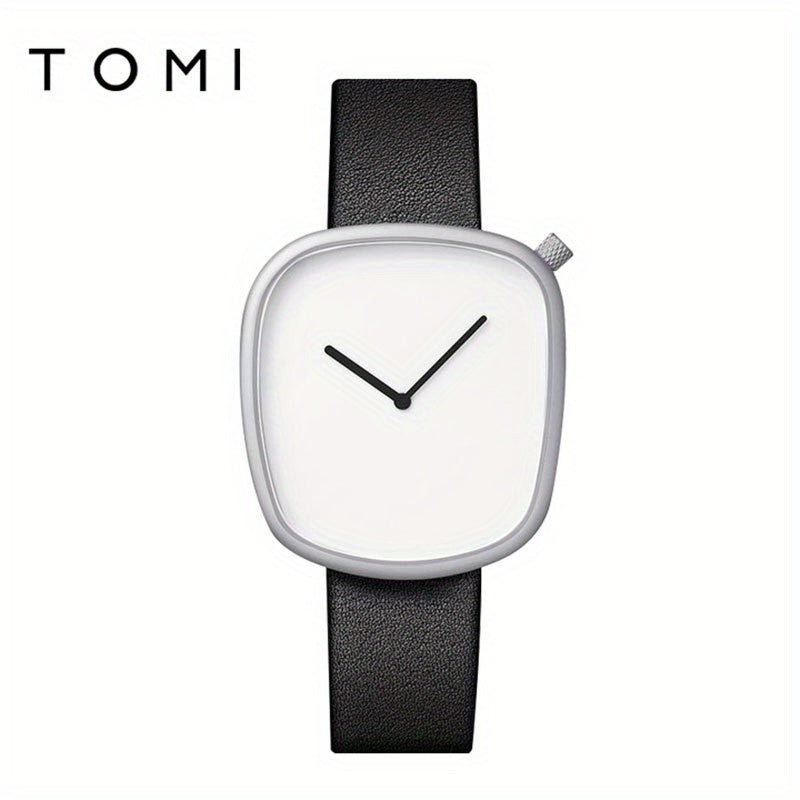 A Minimalist Square Watch With Pebble-like Design, Featuring No Scale, For Both Men And Women, With A PU Leather Strap