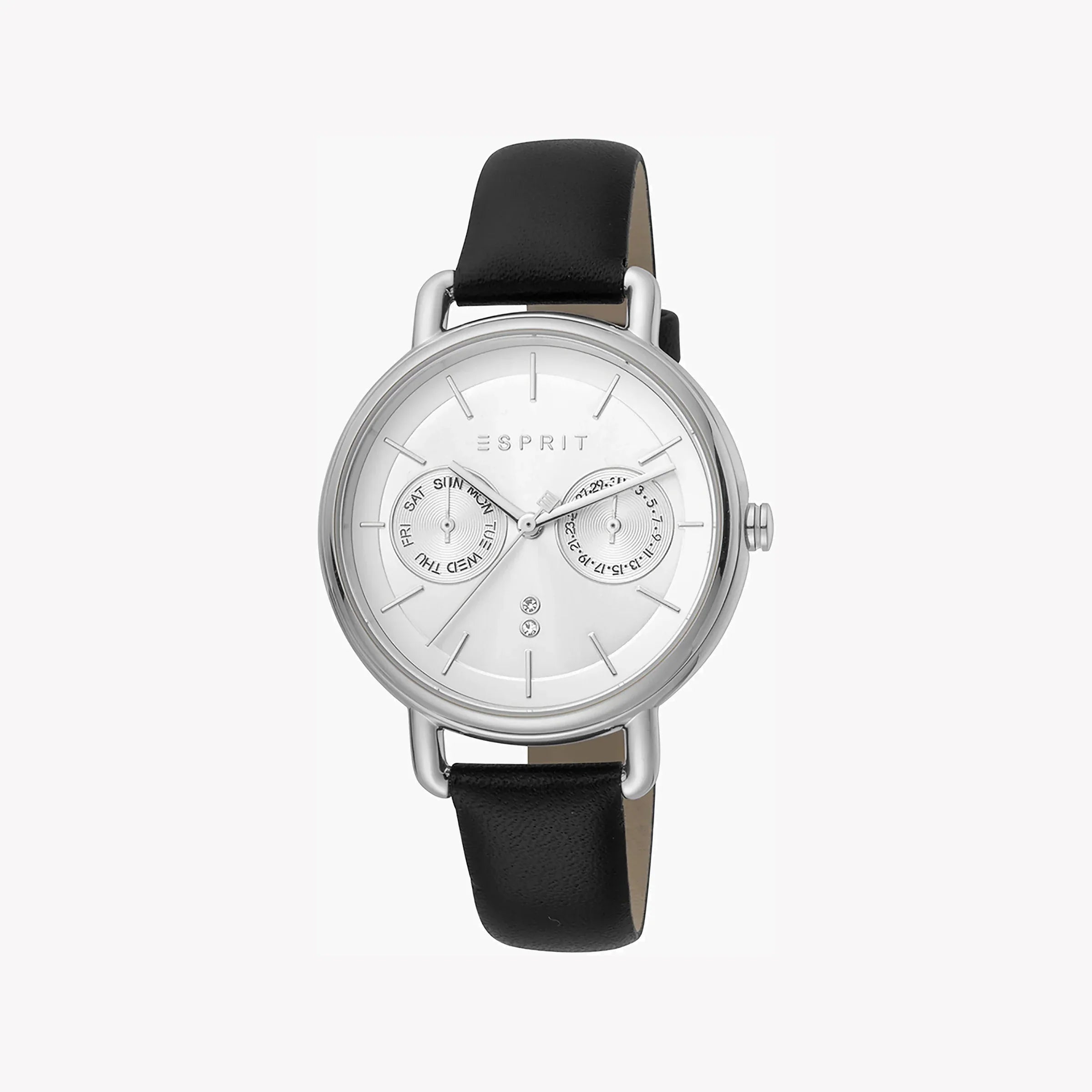Esprit Women's Black Leather Watch, Silver Dial | Es1l104m0015-0